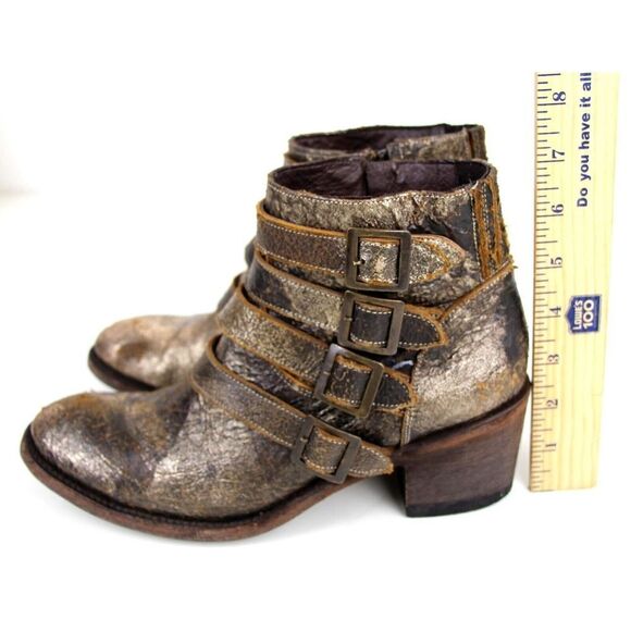 Five World Cordani METALLIC BROWN GENUINE LEATHER LOW HEEL BELTED ANKLE BOOTS 8B - Picture 8 of 10